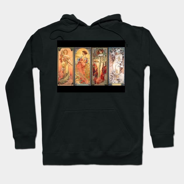 Alphonse Mucha Four Seasons Art Nouveau Hoodie by JoolyA